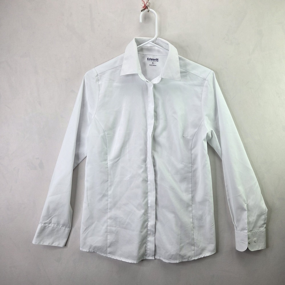 Edwards Women's Work Shirt White Long Sleeve Uniform Blouse Size S